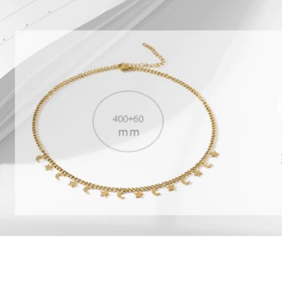 NEW 18K Gold Plated Moon Star Link Chain Necklace - Picture 4 of 4